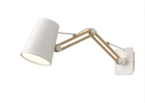 Image of Looker Dome Wall Lamp Switched 1 Light E27 Double Arm, Matt White, Beech