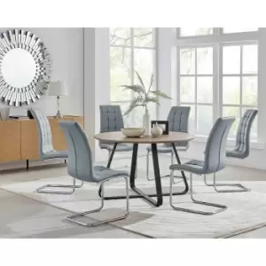 Image of Furniture Box Santorini Brown Round Dining Table and 6 Grey Murano Chairs