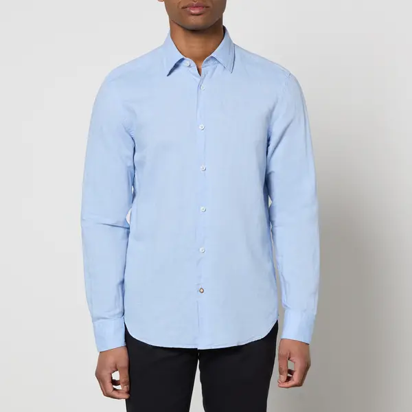 Image of BOSS Black Hal-Kent Linen-Blend Shirt - M Blue Shirts male 50513661-450 M