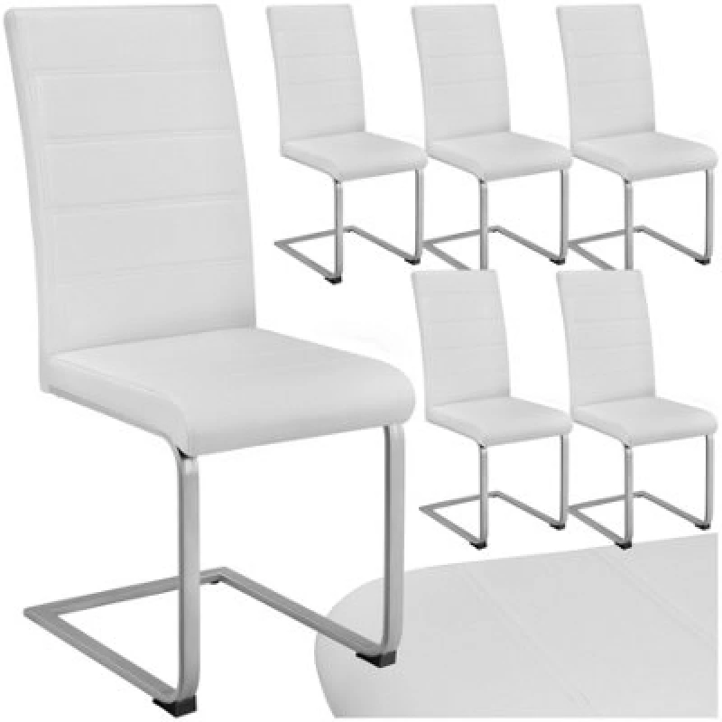 Image of Tectake Set Of 6 Dining Chairs - Cantilevered, High Backrest, Flat Steel Frame - White