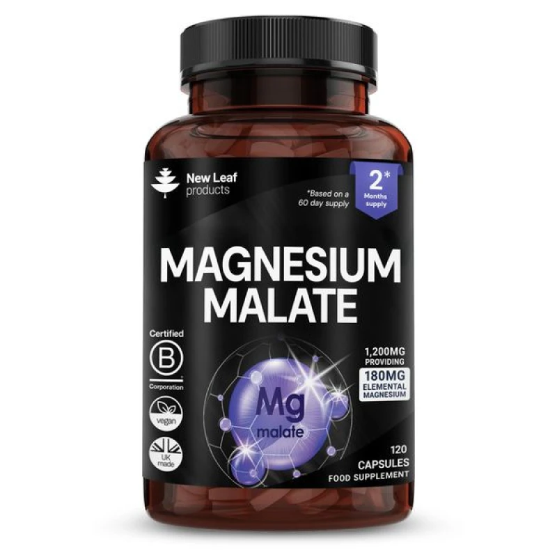 Image of New leaf health Magnesium Malate Capsules (120) High Strength 1000mg Bones & Sleep Support Vegan Purple unisex