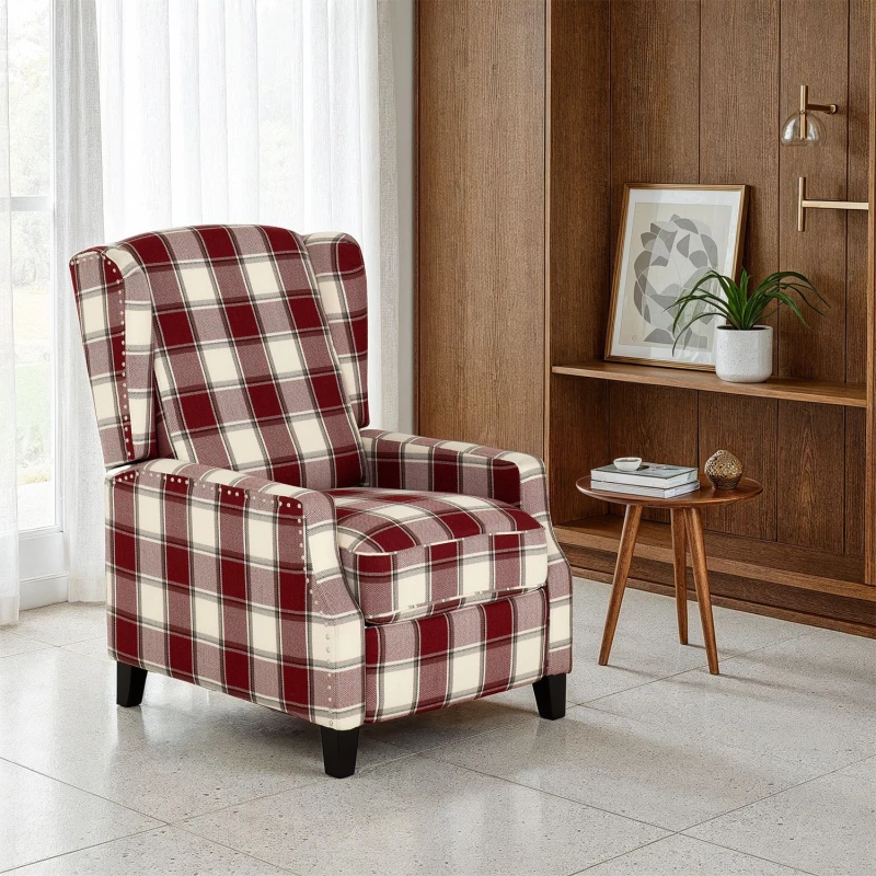 Image of Seconique Kensington Recliner Chair - Red Tartan Fabric