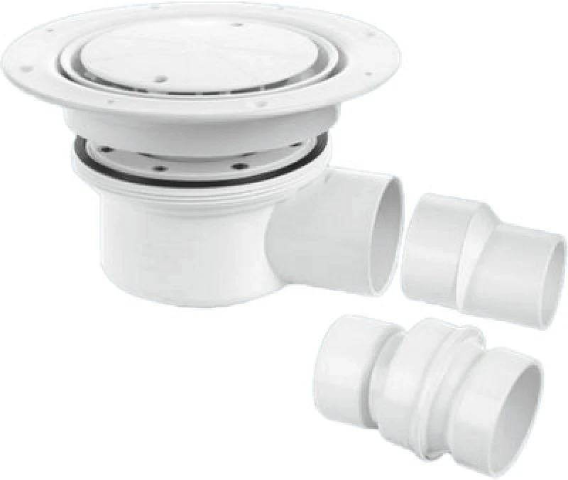 Image of McAlpine TSG52WH Two Piece 50mm Water Seal Trapped Gully, Clamp Ring and Cover Plate, 2" Horizontal Outlet and 2" x 1.5" Socket Reducer White