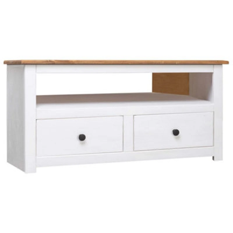 Image of vidaXL Solid Pine Wood Corner TV Cabinet with 2 Drawers White TV Unit Stand