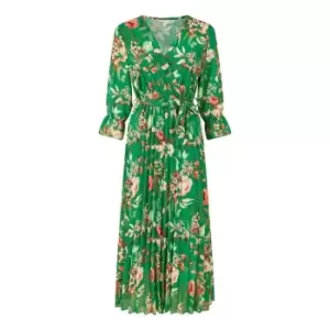 Image of Yumi Green Floral Print Midi Wrap Dress - Green