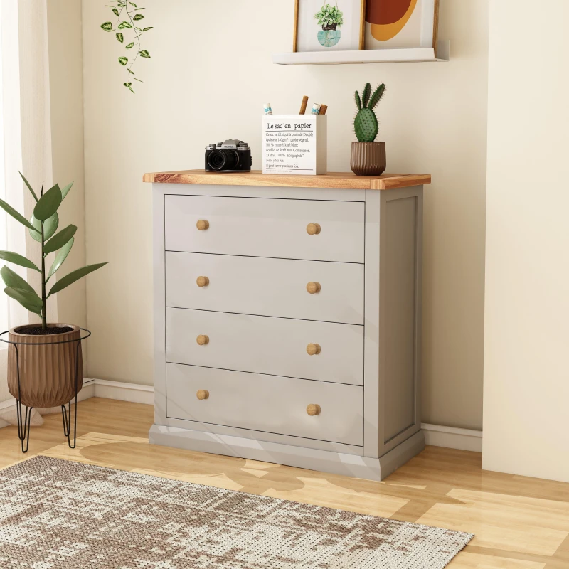 Image of Cabinet Bits Loreo 4 Drawer Chest of Drawers Wood Knob in Light Grey Light Grey Unisex