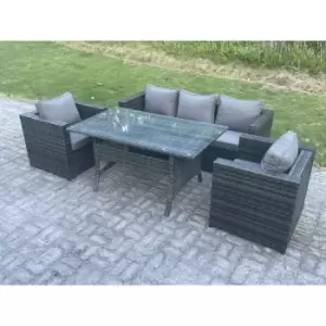 Image of Fimous 5 Seater Outdoor Dark Grey Rattan Lounge Complete Sofa Set with Rectangular Dining Table
