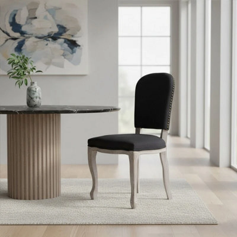 Image of Premier Housewares Dining Chair with Wooden Legs, Velvet Dining Chair, Cozy Small Accent Chair for Living Room Black