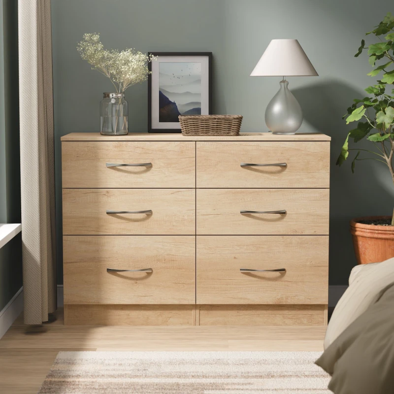 Image of Ready Assembled 2 U Hampshire 6 Drawer Wide Chest (Ready Assembled) in Light Brown Light Brown Unisex