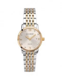 Image of Accurist Silver And Gold Detail Diamond Set Date Dial Two Tone Stainless Steel Bracelet Ladies Watch