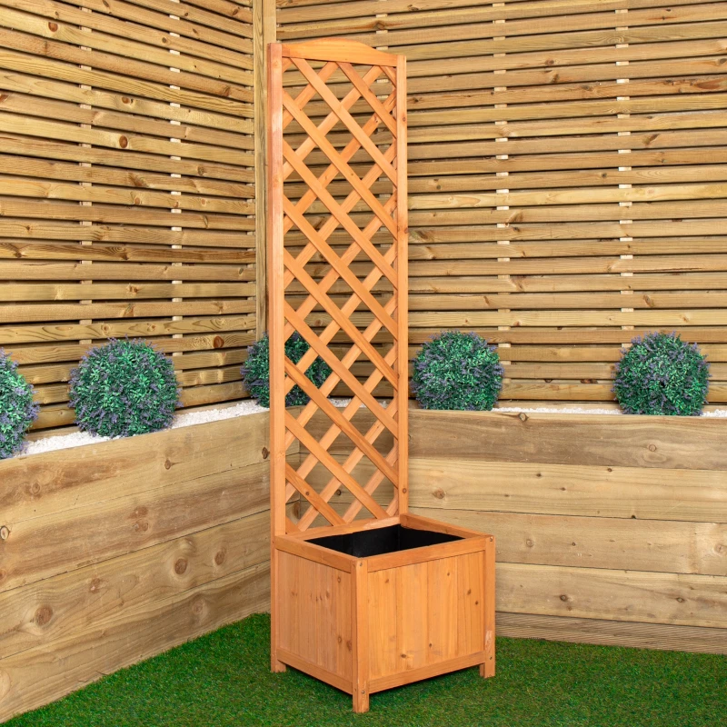 Image of 1.6m Samuel Alexander Natural Wooden Freestanding Garden Trellis with Raised Bed Planter