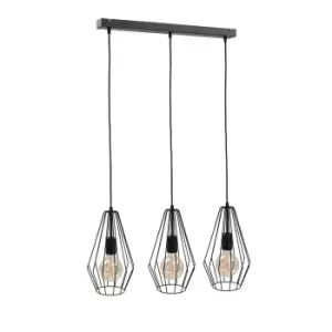 Image of Lex Bar Pendant Ceiling Light Black, 60cm, 3x E27