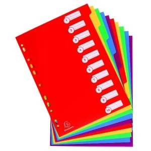 Image of Exacompta Polypropylene 10 Part Dividers A4 Assorted 4910E