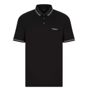 Image of Armani Exchange Tipped Small Logo Polo Shirt - Black