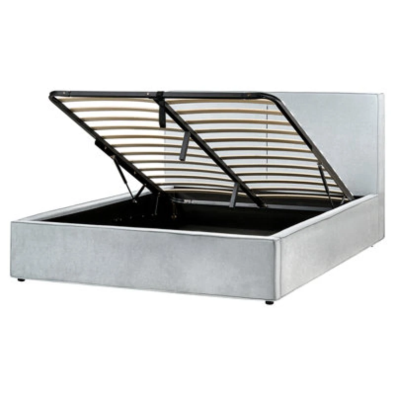 Image of Beliani Ottoman Bed Chenille Moissac 160 X 200 Cm (Eu King Size) Light Blue