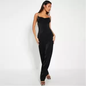 Image of I Saw It First Satin Diamante Strap Cowl Neck Maxi Dress - Black