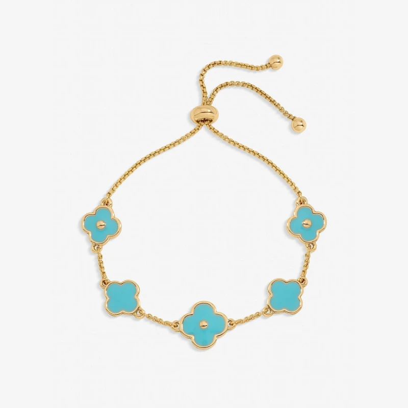 Image of Mood Gold Plated and Turquoise Clover Bracelet Gold female One Size