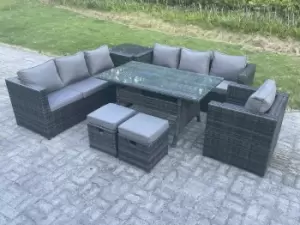 Image of Fimous 7 Seater Outdoor Dark Grey Rattan Lounge Complete Sofa Set with Patio Chair and 2 Stools
