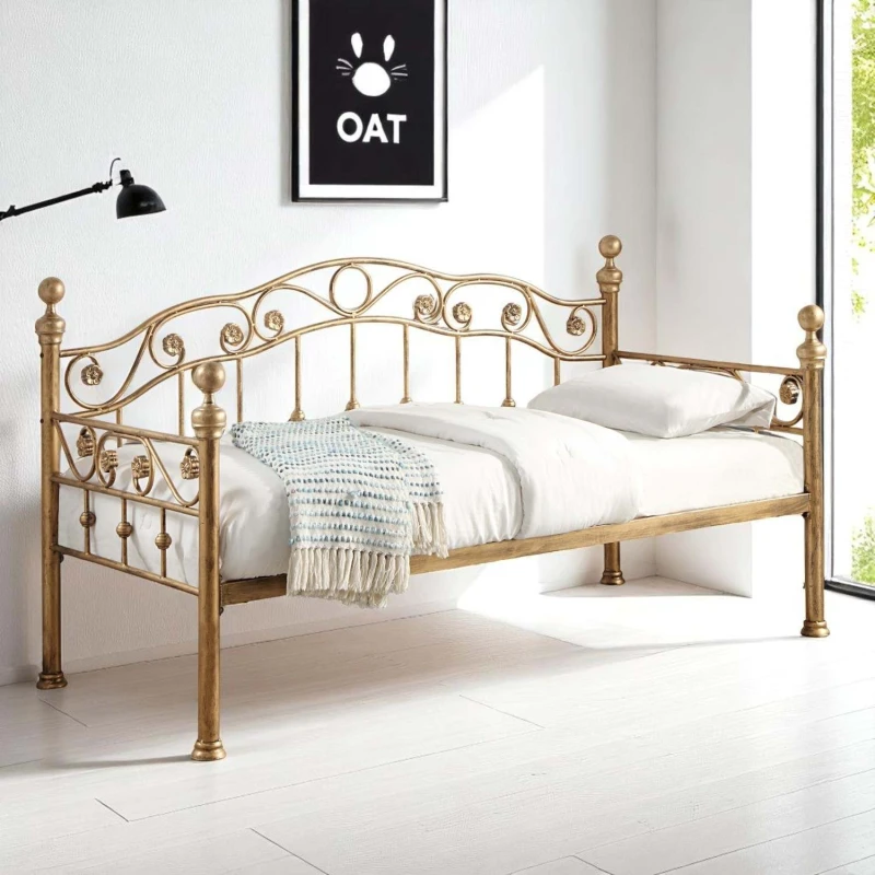Image of OAT Home Mayfair Antique Brass Effect Metal Single Day Bed Frame in Bronze Bronze Unisex Single