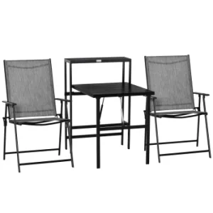 Image of Outsunny 3 Pcs Folding Garden Furniture Set, Foldable Table and 2 Chairs Set w/ Side Shelf, Metal Frame, Indoor Outdoor Patio Balcony