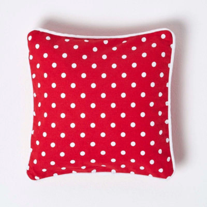 Image of Homescapes Cotton Red Polka Dots Cushion Cover, 30 X 30 Cm