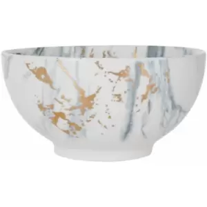 Image of Premier Housewares Fruit Bowls Porcelain Salad Bowl Porcelain Salad Bowl & Servers White And Grey Marble Large Salad Bowls With Metallic Detail Large