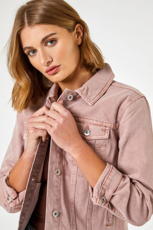 Image of Roman Classic Cotton Denim Jacket Rose
