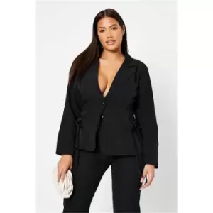 Image of I Saw It First Black Co-Ord Woven Single Breasted Lace Up Blazer With Shoulder Pads - Black