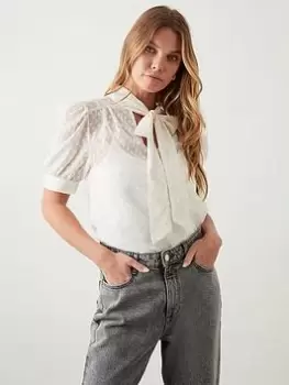 Image of Dorothy Perkins Short Sleeve Pussybow Blouse - Cream, Size 18, Women