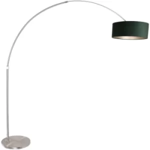 Image of Sienna Sparkled Light Arc Floor Lamp Steel Brushed, Velor Green