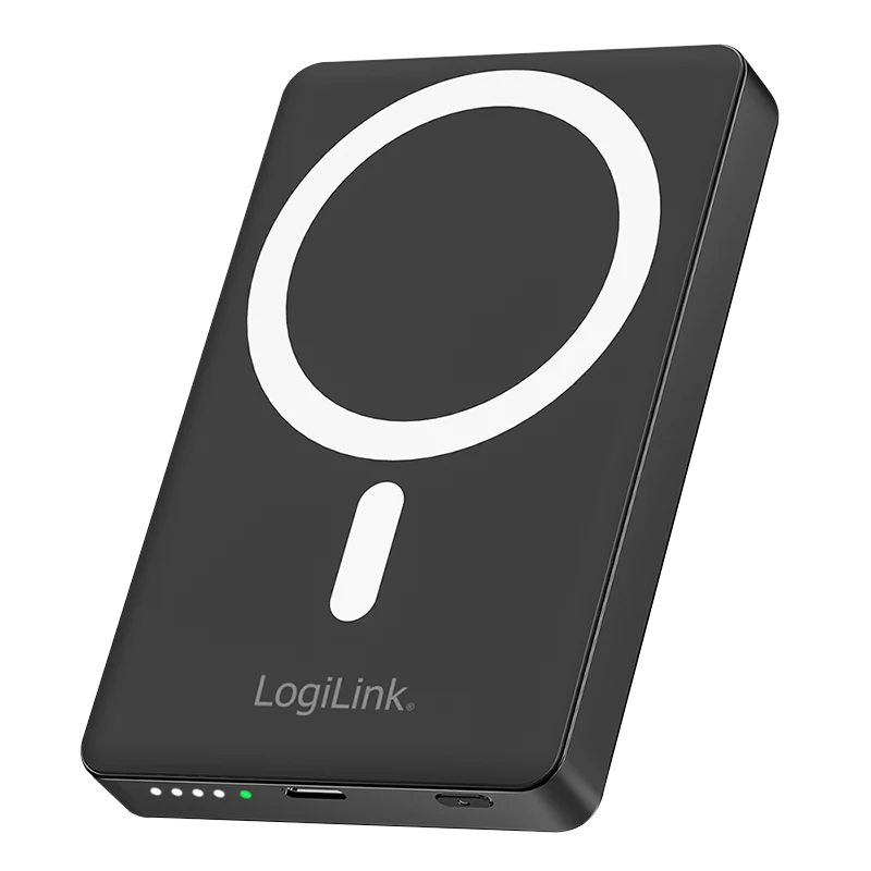 Image of LogiLink Magnetic Power Bank. 10.000 mAh. USB-C. PD 20 W. w/stand. bla