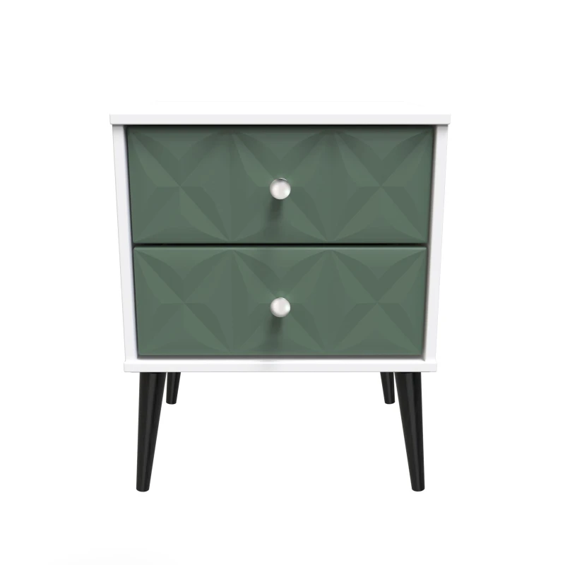 Image of Toledo 2 Drawer Bedside Cabinet In Labrador Green & White (Ready Assembled)