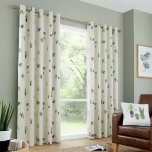 Image of Fusion Cactus Print 100% Cotton Eyelet Lined Curtains, Multi, 46 x 54 Inch