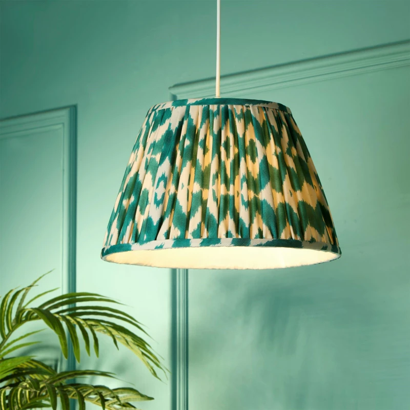 Image of Lighting Collection Ikat Pattern Gathered Pleat Shade Green unisex One Size