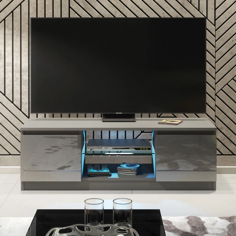 Image of Creative Furniture Aura TV Unit 120cm - A Compact and Contemporary Cabinet with Gloss Doors and LED Lights Dark Grey