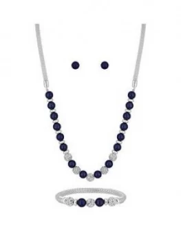 Image of Jon Richard Jon Richard Bliss Silver Plated Navy Pearl Crystal Ball Three Piece Jewellery Set