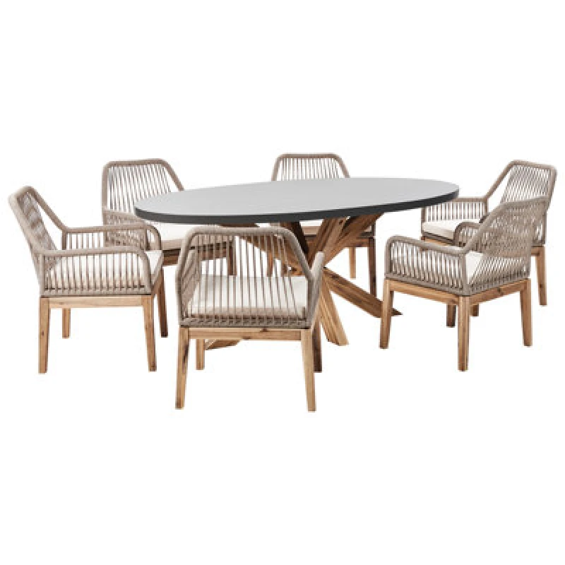 Image of Beliani Garden Dining Set 6 Seater Oristano With Cushions Concrete Beige