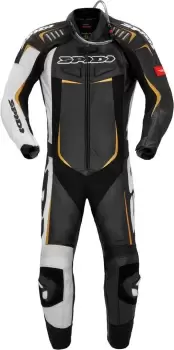 Image of Spidi Track Wind Pro One Piece Motorcycle Leather Suit, black-gold, Size 52, black-gold, Size 52
