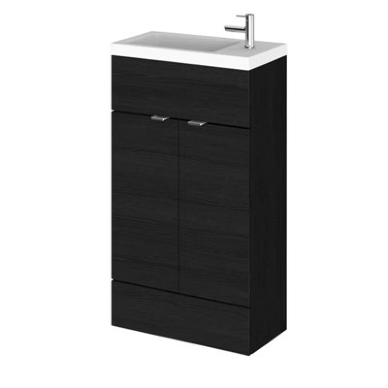 Image of Hudson Reed Fusion Floor Standing 2 Door Vanity Unit & Polymarble Basin Compact, Sink Vanity Unit, Charcoal Black, 500mm