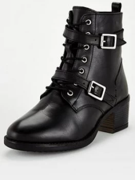 Image of Dune London Wide Fit Paxtone Ankle Boot - Black Leather, Size 8, Women