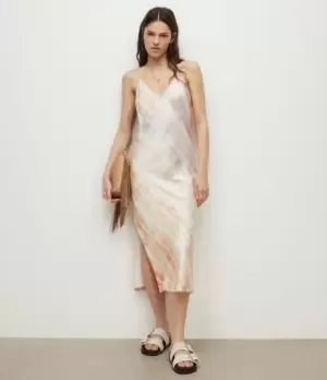 Image of AllSaints Womens Melody Marea Silk Blend Dress, Rainbow Pink, Size: 10