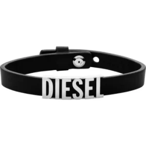 Image of Mens Diesel Black Leather ID Bracelet