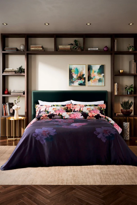 Image of Ted Baker 'Painted Posy' Cotton Duvet Cover Set in Navy Size: Double Navy Double Unisex 5016709715645