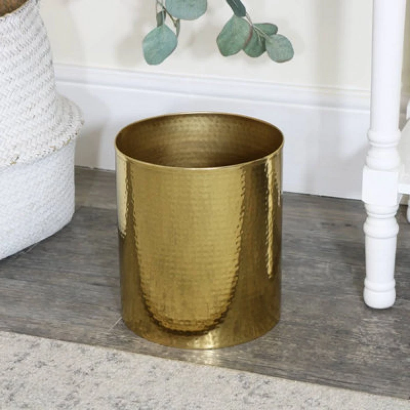 Image of Melody Maison Metal Hammered Gold Storage Waste Bin Gold unisex