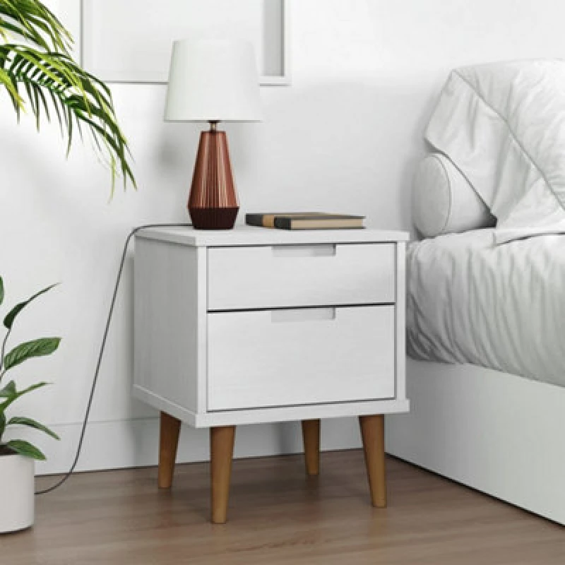 Image of Vidaxl Bedside Cabinet Molde White 40X35X48cm Solid Wood Pine, White 350496