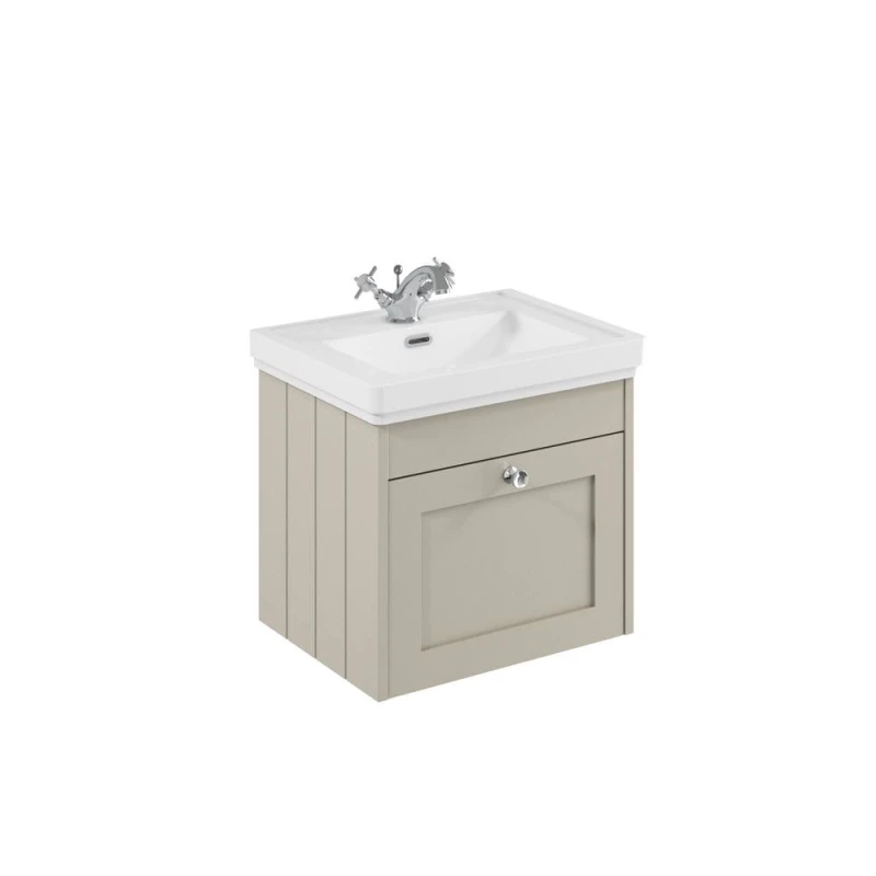 Image of Balterley 500mm Wall Hung 1 Drawer Unit & Classic Basin 1 Tap Hole - Pebble Grey Grey Unisex