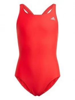 Image of adidas Girls Junior Swimsuit - Red/White, Size 5-6 Years, Women