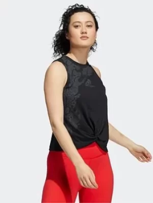 Image of adidas Camo Graphic Knot Tank Top, Black, Size S, Women