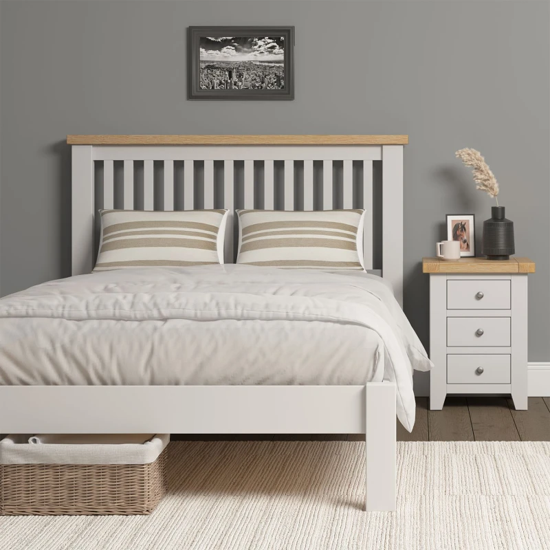 Image of Seconique Windsor 4'6" Double Bed Frame Ivory With Oak Trim Part Assembled