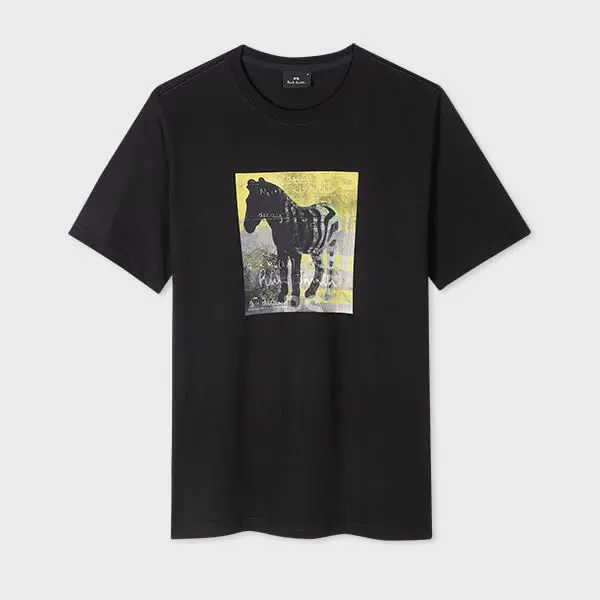 Image of Paul Smith Black 'Zebra Square' Print Cotton T-Shirt